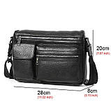 Чоловіча сумка через плече Натуральня шкіра Барсетка Чоловіча шкіряна сумка для документів планшет Чорна, фото 3