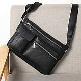 Чоловіча сумка через плече Натуральня шкіра Барсетка Чоловіча шкіряна сумка для документів планшет Чорна, фото 2