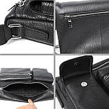 Чоловіча сумка через плече Натуральня шкіра Барсетка Чоловіча шкіряна сумка для документів планшет Чорна, фото 5