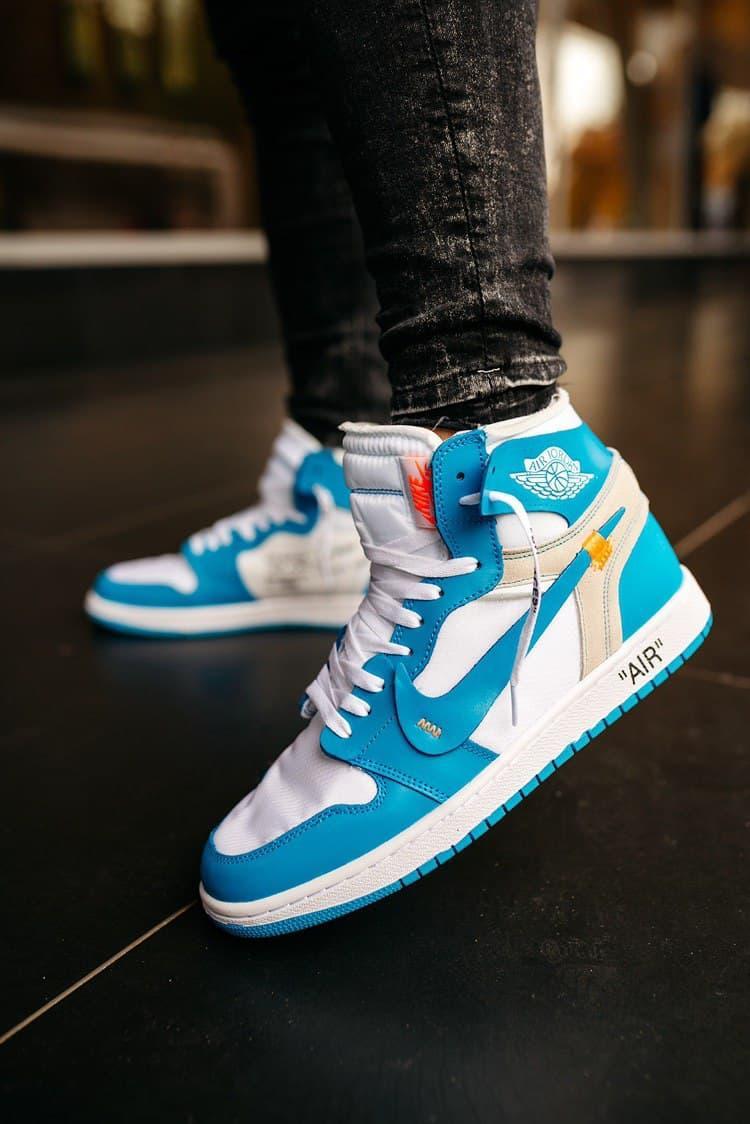 Мужские кроссовки Nike Air Jordan 1 Off-White Blue White - фото 1 - id-p1809910896