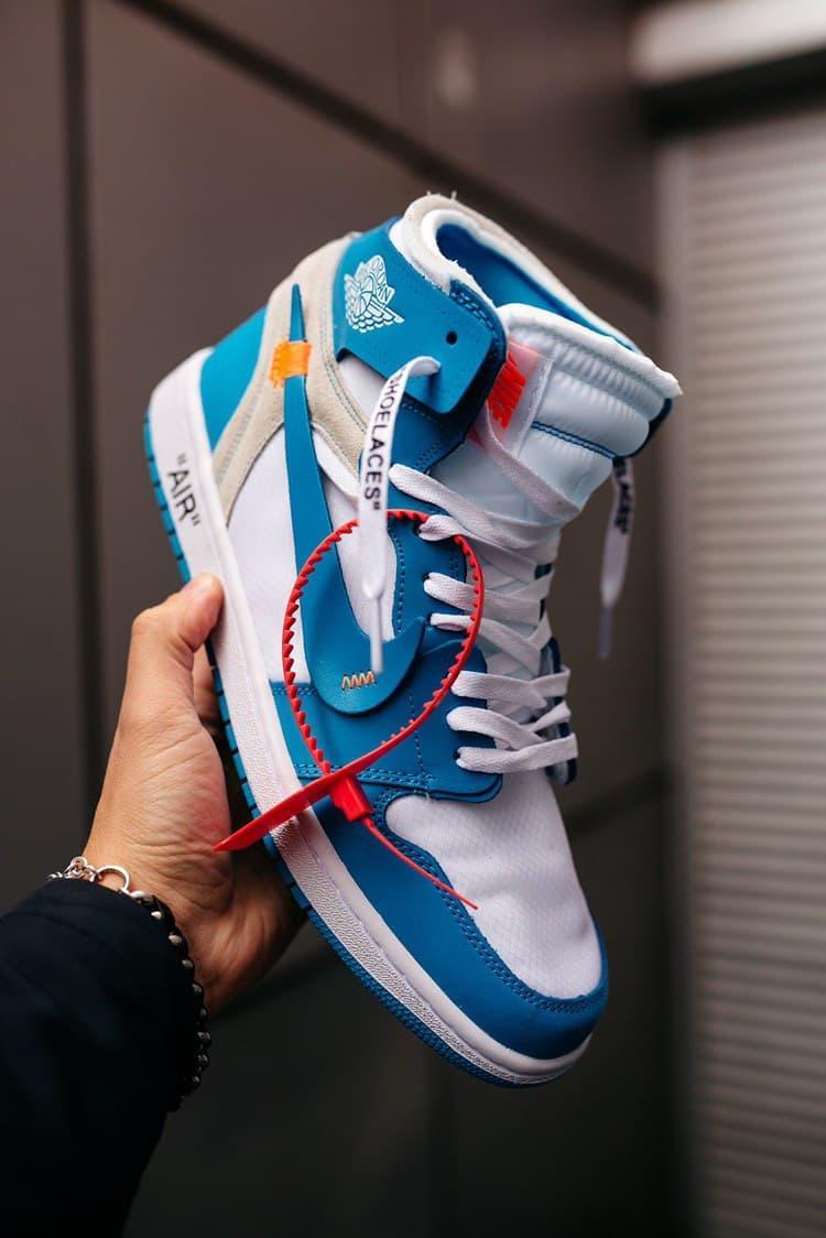 Мужские кроссовки Nike Air Jordan 1 Off-White Blue White - фото 7 - id-p1809910896