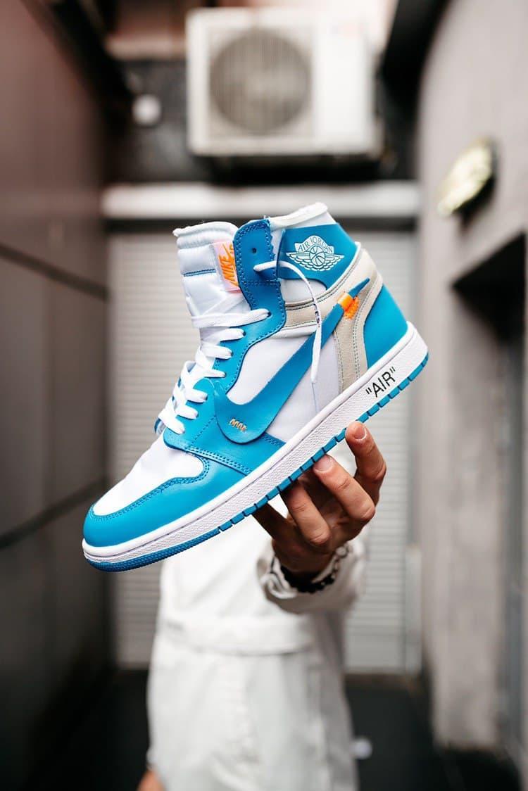 Мужские кроссовки Nike Air Jordan 1 Off-White Blue White - фото 8 - id-p1809910896