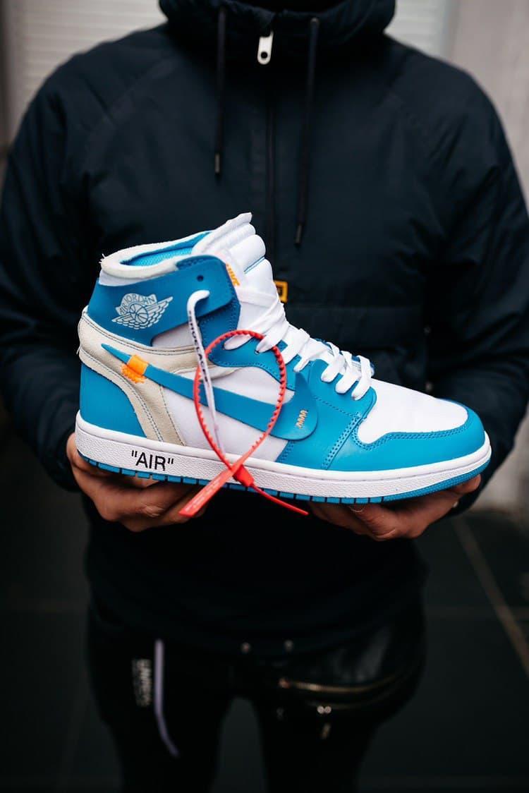 Мужские кроссовки Nike Air Jordan 1 Off-White Blue White - фото 9 - id-p1809910896