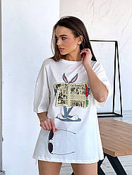 Жіноча молодіжна футболка прямого крою з мультяшним принтом на грудях (р. 42-46) 55171040
