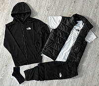 Мужской спортивный набор The North Face 5в1 черный с белым на змейке , Костюм TNF + Футболка Жилетка Нос trek