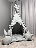 Вігвам для хлопчика Сірий Зайчик БОНБОН Повний комплект, вігвам для дівчинки, дитячий вігвам, дитячий намет, вігвам для дітей