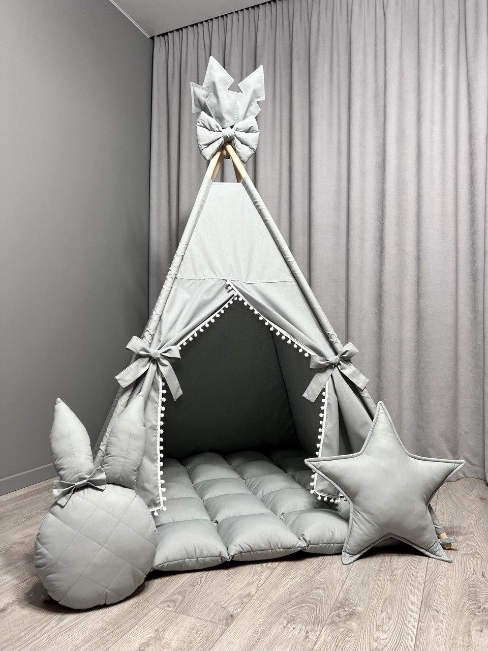 Вігвам для хлопчика Сірий Зайчик БОНБОН Повний комплект, вігвам для дівчинки, дитячий вігвам, дитячий намет, вігвам для дітей - фото 1 - id-p1809973646