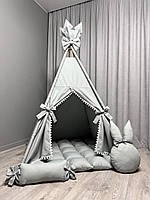 Дитячий вігвам Сірий Зайчик БОНБОН Повний комплект, вігвам дитячий, вігвам для дітей,вігвам для хлопчика,вігвам для дівчинки