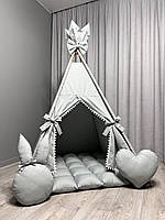 Вігвам для дітей Сірий Зайчик БОНБОН Повний комплект, вігвам дитячий, дитячий намет, вігвам для дівчинки, вігвам для хлопчика