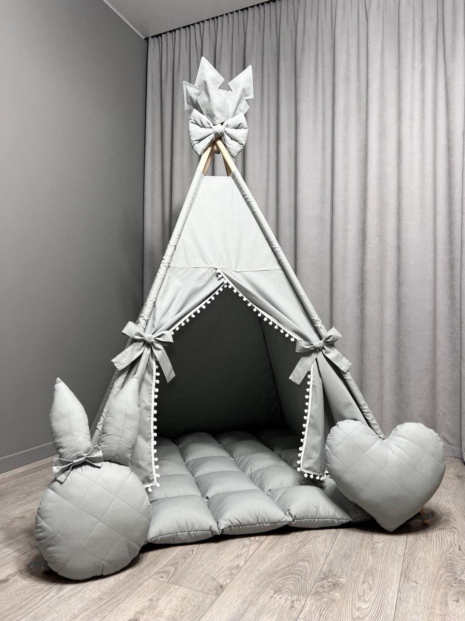 Вігвам для дітей Сірий Зайчик БОНБОН Повний комплект, вігвам дитячий, дитячий намет, вігвам для дівчинки, вігвам для хлопчика - фото 1 - id-p1809987419