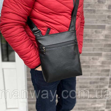 Чоловіча містка сумка барестка через плече чорна екошкіра Bucket, фото 1