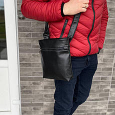 Чоловіча містка сумка барестка через плече чорна екошкіра Bucket, фото 2