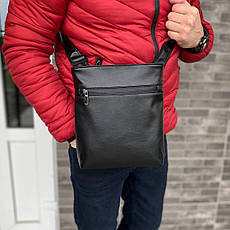 Чоловіча містка сумка барестка через плече чорна екошкіра Bucket, фото 3