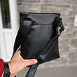 Чоловіча містка сумка барестка через плече чорна екошкіра Bucket, фото 7