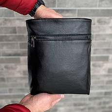 Чоловіча містка сумка барестка через плече чорна екошкіра Bucket, фото 5