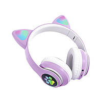 Наушники Кошачьи ушки Cute Headset 280ST Bluetooth MicroSD FM-Радио Фиолетовые+Карта памяти 32Gb z17-2024