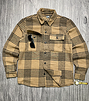 Чоловіча повсякденна байкова світло-коричнева сорочка в клітку