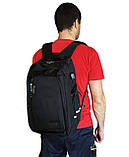 Місткий чоловічий рюкзак ортопедичний з USB міський, спортивний, для ноутбука 17″ чорний, темно-синій, фото 9