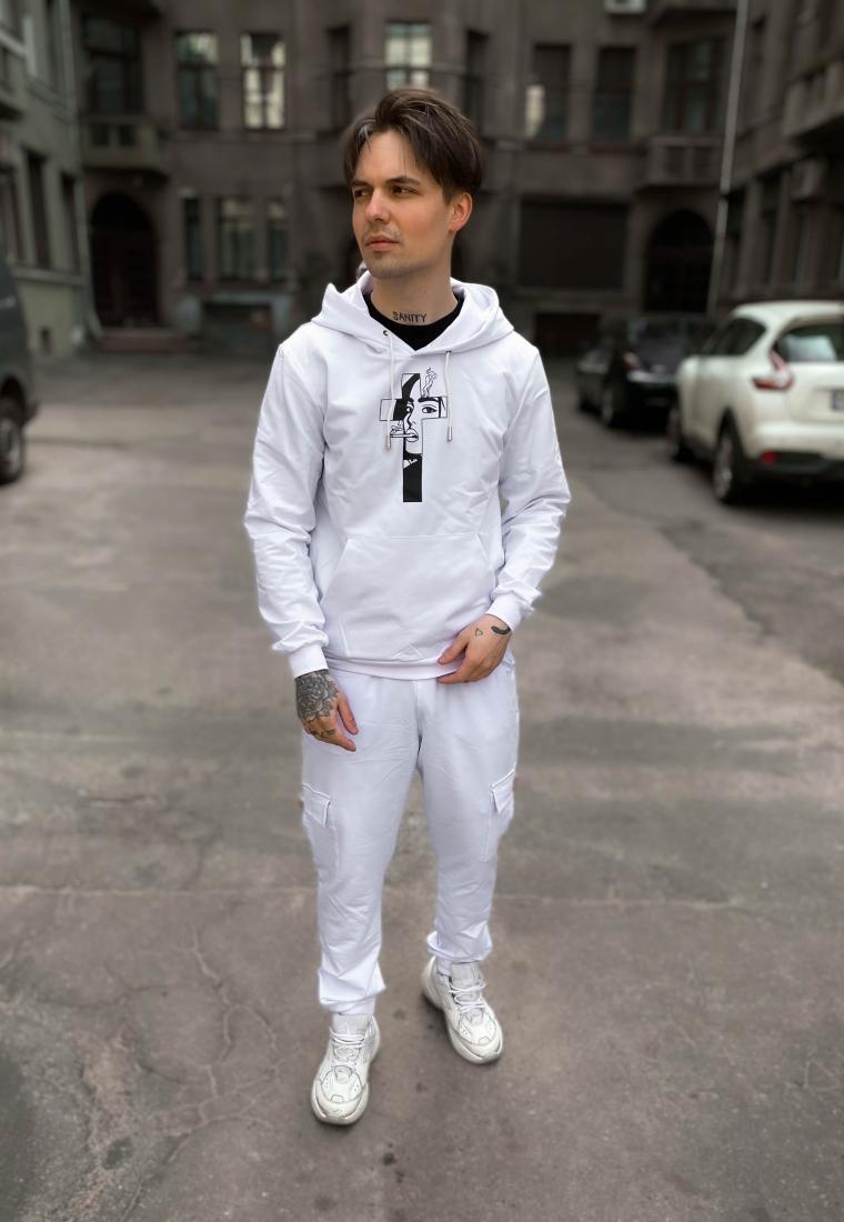 Однотонний чоловічий костюм з принтом креста