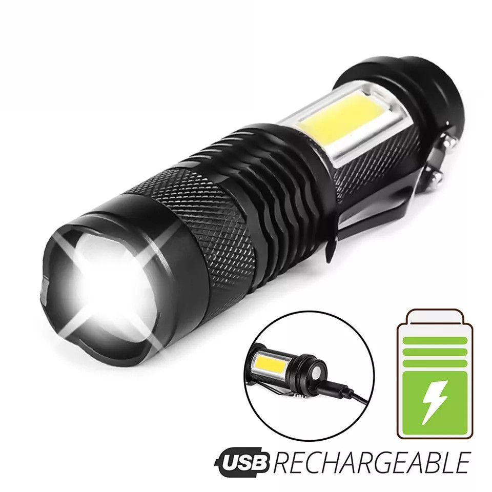 Світлодіодний мініліхтарик із перезаряджуваною батареєю XPE + COB LED