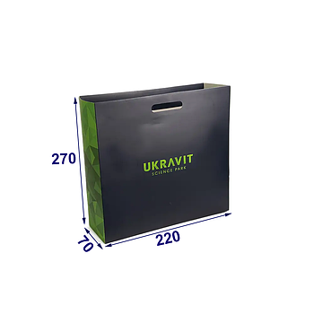 Паперовий пакет з ручками преміальний з логотипом для подарунка, 220х270х70 мм