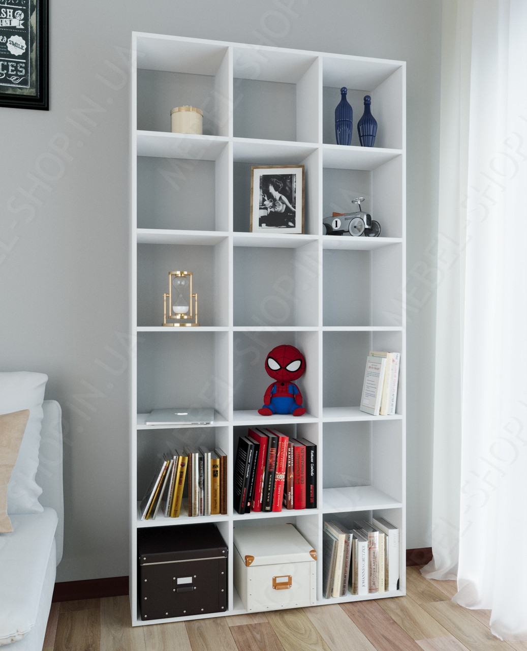 Вертикальний стелаж високий стелаж для декору будинку чи офісу Книжкова полиця роздільник для підлоги з ДСП, фото 1