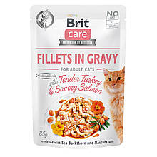 Вологий корм для котів Brit Care Cat pouch філе в соусі ніжна індичка і пікантний лосось 85g