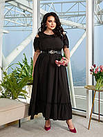 Батальное длинное черное платье с кружево