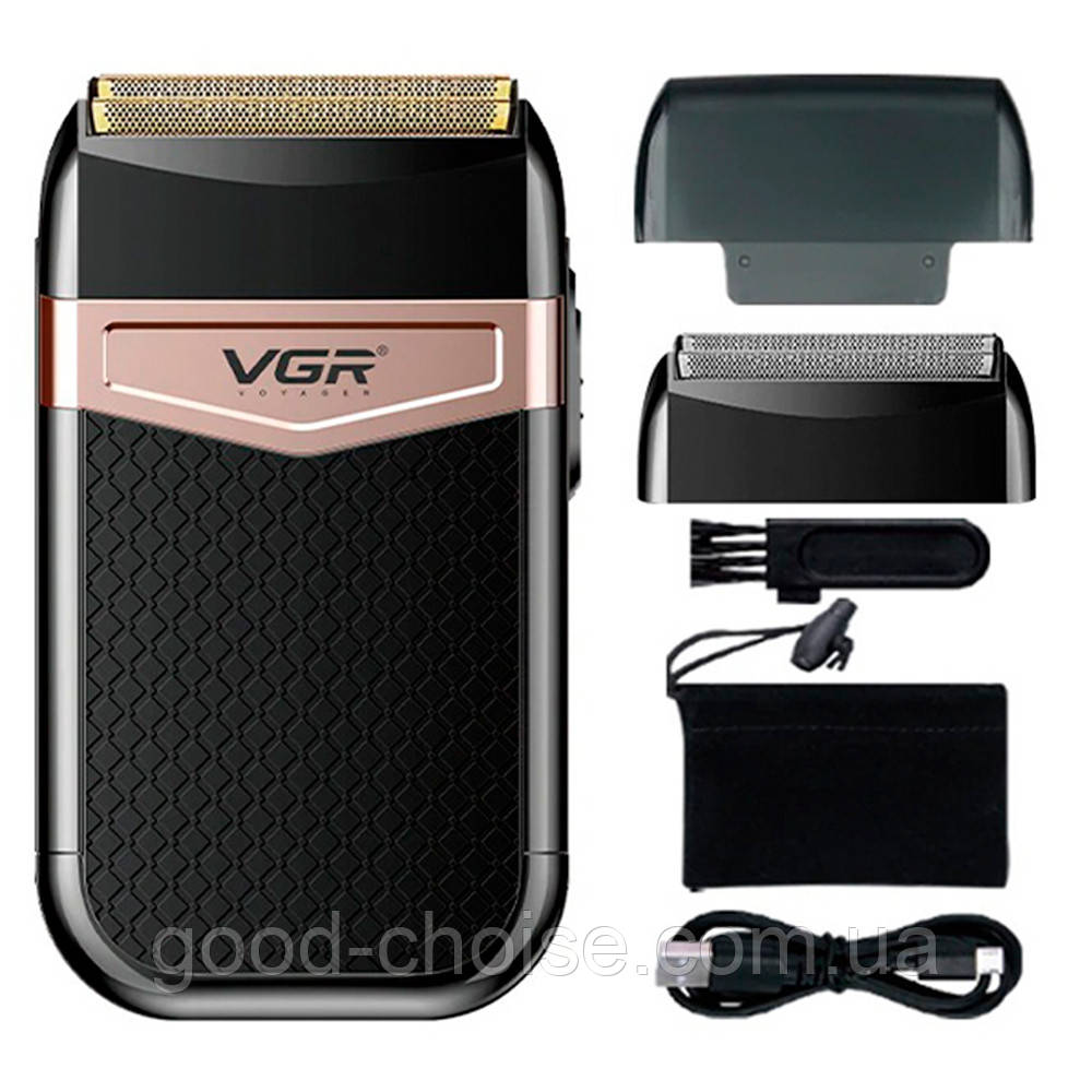 Чоловіча електробритва акумуляторна з насадками V-331 / Тример для стрижки бороди / Шейвер бритва, фото 1