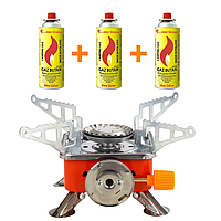 Портативная газовая плитка KOVAR для пикника, дома, кемпинга и туризма с газовыми балонами в комплекте 3 шт.