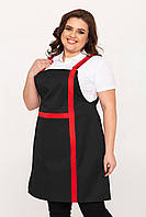 Універсальний фартух-халат для офіціанта або продавця жіночий чорний із червоними вставками "Вертикаль"