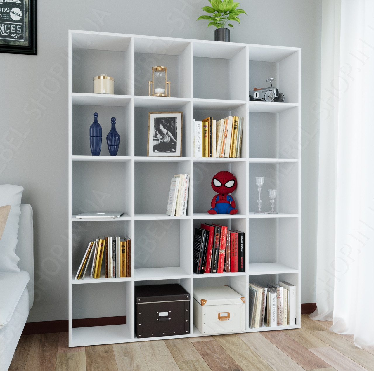 Великий книжковий стелаж у будинок або офіс на 20 осередків із ДСП Полиці перегородки для зонування кімнати, фото 1