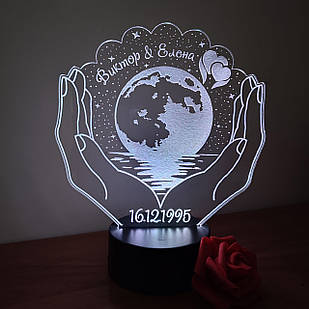 Акриловий світильник "Місячна ніч" 3D LED нічник на річницю весілля (16 кольорів світіння)