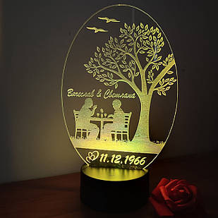 Акриловий світильник "Романтична вечеря в саду". 3D LED нічник на річницю весілля (16 кольорів світіння)