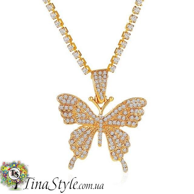 Кольє Чокер на шию цепь з метелики ланцюжок з метеликами золотий колір Підвіска Choker, фото 1