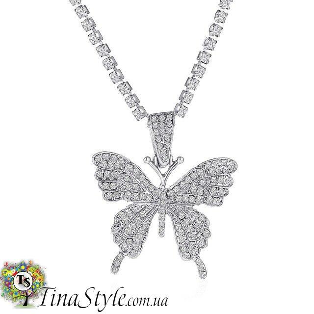 Кольє Чокер на шию цепь з метелики ланцюжок з метеликами срібний колір Підвіска Choker, фото 1