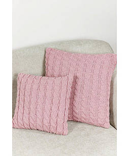 Декоративна наволочка вязана Коси рожева 45х45 см