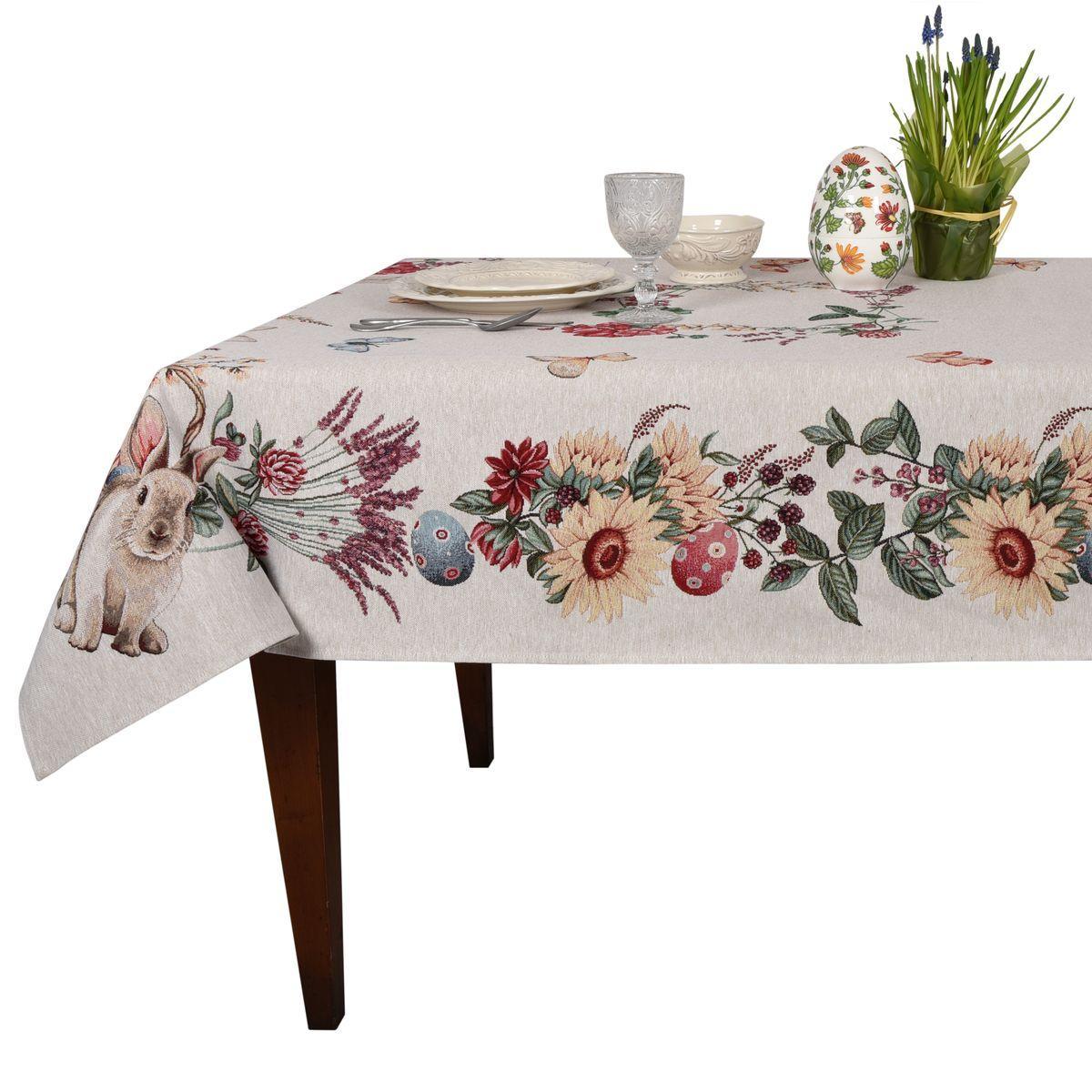 Скатертина гобеленова з тефлоновим просоченням "Великодня лаванда" VG Premium 140x300 см, фото 1