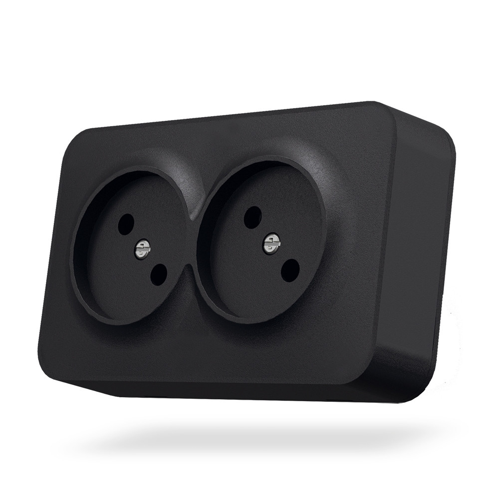 IP20 Розетка зовнішня подвійна чорний графіт VIDEX BINERA, фото 1