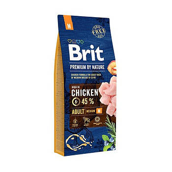 Сухий корм Brit Premium Dog Adult M для собак середніх порід, 15 кг
