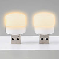 USB LED лампочка цилиндрическая, теплый свет белая