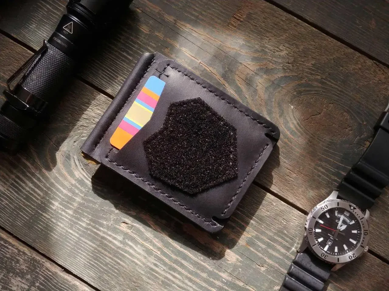 Гаманець чорний із натуральної шкіри ДИКИЙ black скраzy horse із затискачем для банкнот