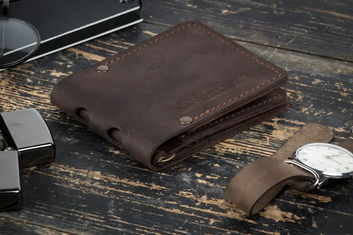 Прищіпка для грошей з натуральної шкіри STAYER brown classic коричнева ручна робота