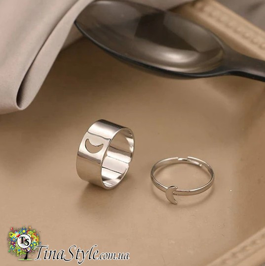 Набір комплект кілець місяць срібний колір 2 шт комплект кісточки на кінчик пальця, фото 1