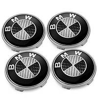 Эмблема чёрно белый карбон заглушки в диски BMW 68мм