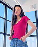 Жіноча трикотажна футболка базова з фігурним вирізом (р. 42-46) 55171053, фото 4