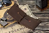 Мужской кожаный кошелек в минималистичном стиле из натуральной кожи на кнопке LEGION коричневый