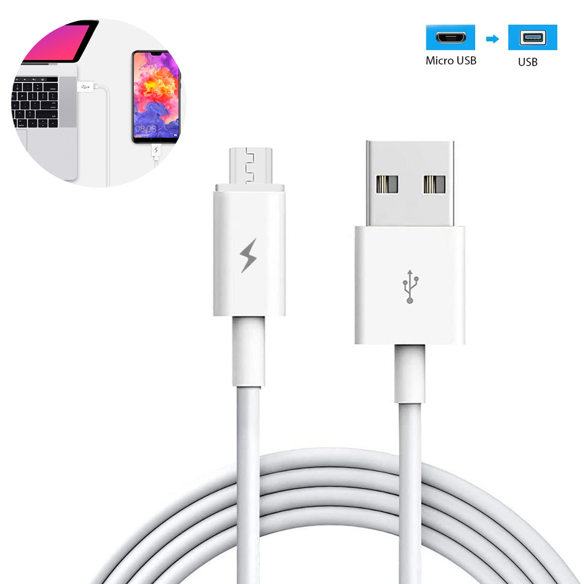Шнур для зарядки 1м "Micro to USB cable Fast charge" мікро ЮСБ кабель Білий, провід для зарядки (микро ЮСБ)