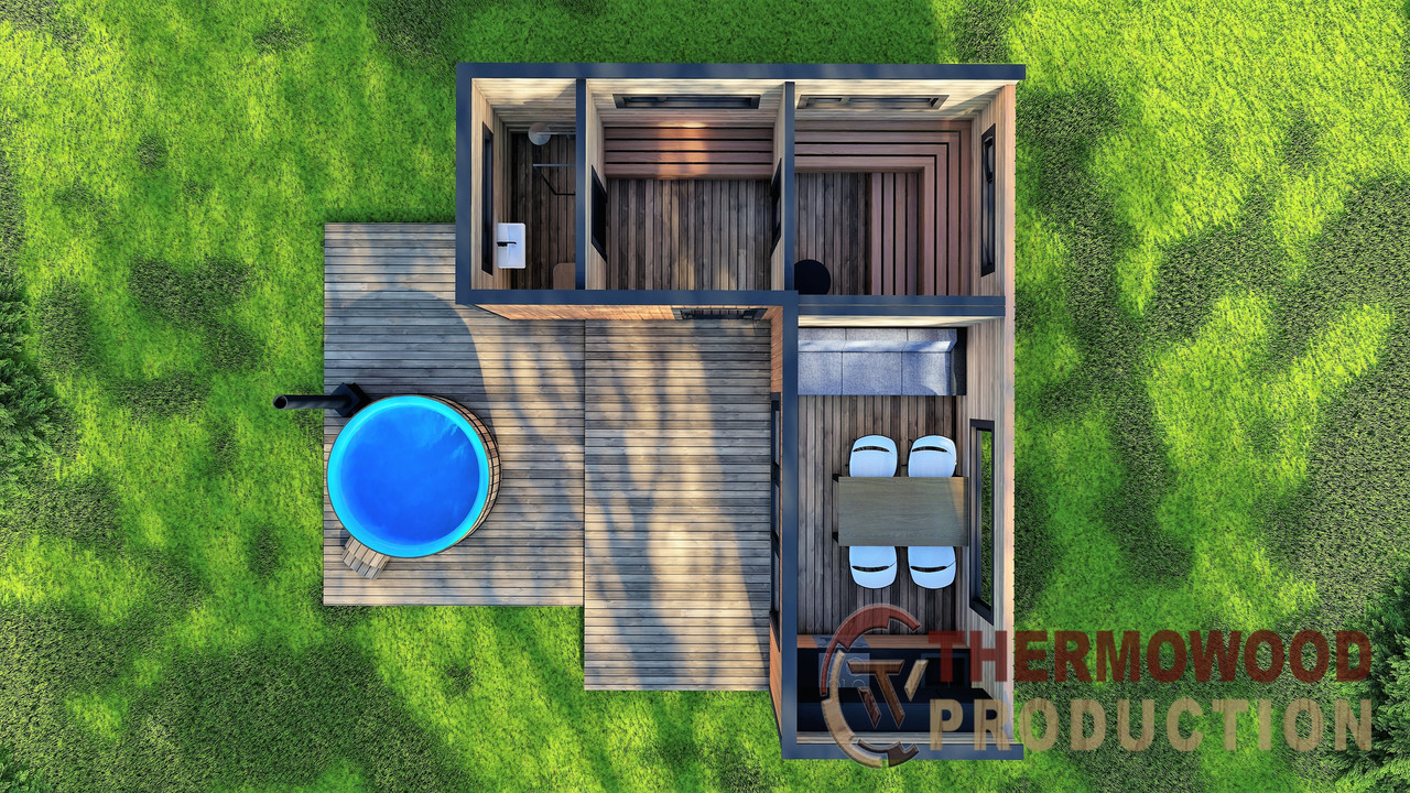 Модульный каркасный дом 6,8х5,6м с баней Sauna House 6 под ключ от Thermowood Production