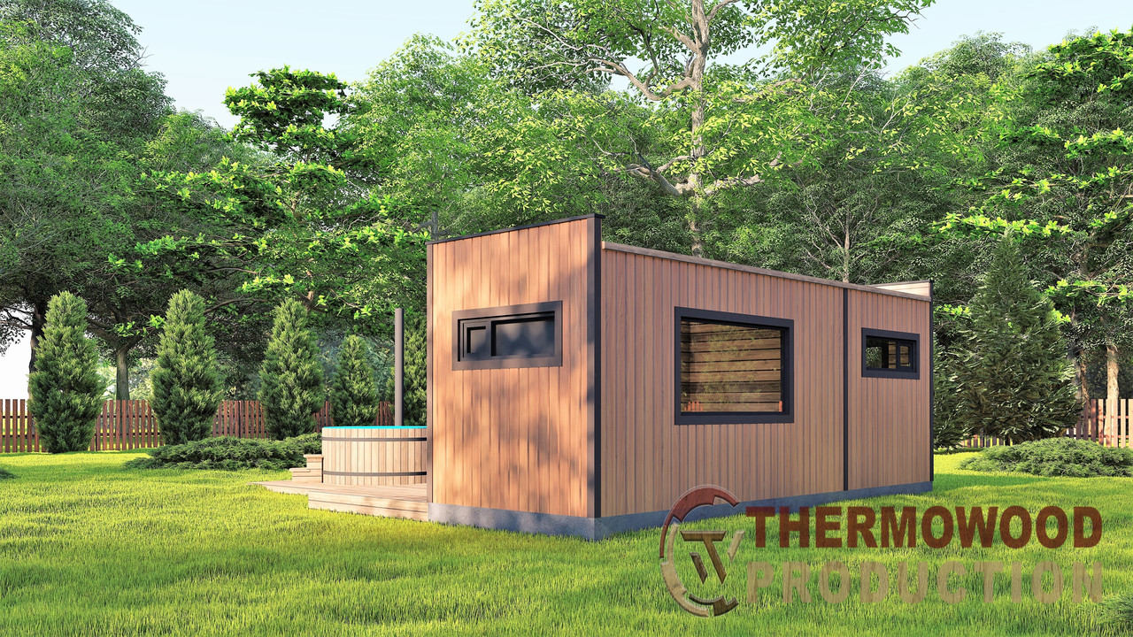 Модульный каркасный дом 6,8х5,6м с баней Sauna House 6 под ключ от Thermowood Production
